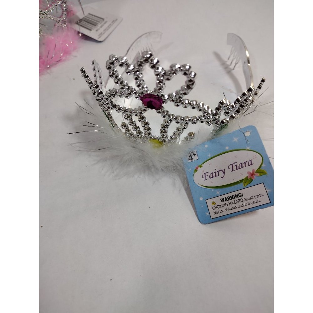 12 Princess Tiaras Girls Birthday Pack Pink White Fuzzy Boas with combs - Picture 5 of 6